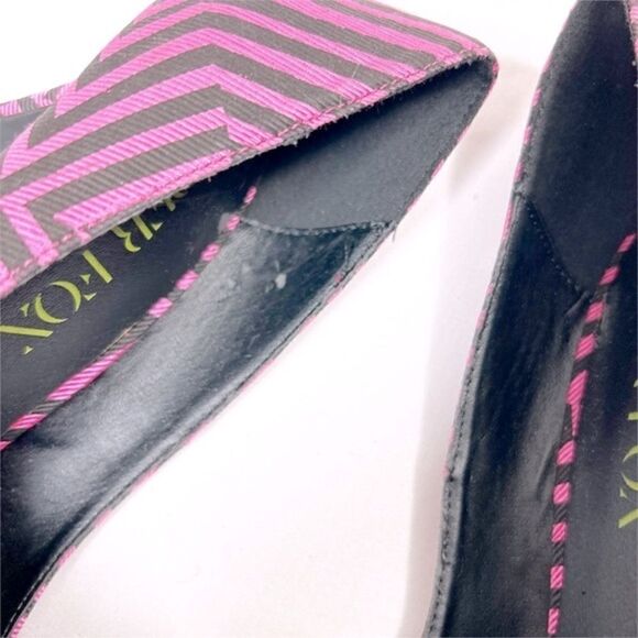 NWOT Paper Fox Womens Heel Pumps Pointed-Toe Stiletto Hot Pink Brown Stripes - Picture 3 of 6